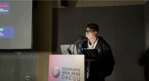 덱스터스튜디오 김선구 수퍼바이저가 버추얼 프로덕션 구축과 운영을 설명하고 있다