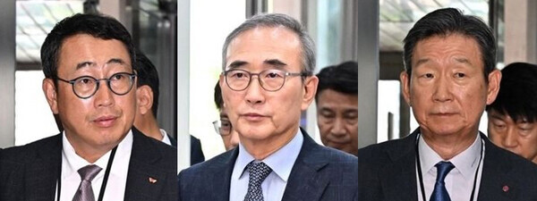 사진 왼쪽부터 유영상 SK텔레콤 대표, 김영섭 KT 대표, 황현식 LG유플러스 대표. 사진=뉴시스