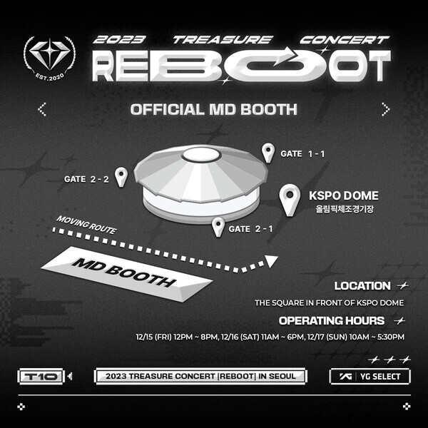 그룹 트레저의  콘서트 ‘2023 TREASURE CONCERT [REBOOT] IN SEOUL’이 서울 방이동 올림픽공원 KSPO DOME에서 15일부터 17일까지 열린다. 사진=YG