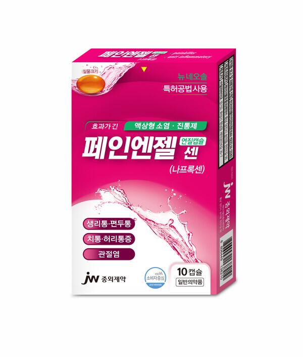 JW중외제약이 소염진통제 페인엔젤 센의 제형 크기를 축소한 리뉴얼 제품을 출시했다. 사진=JW중외제약